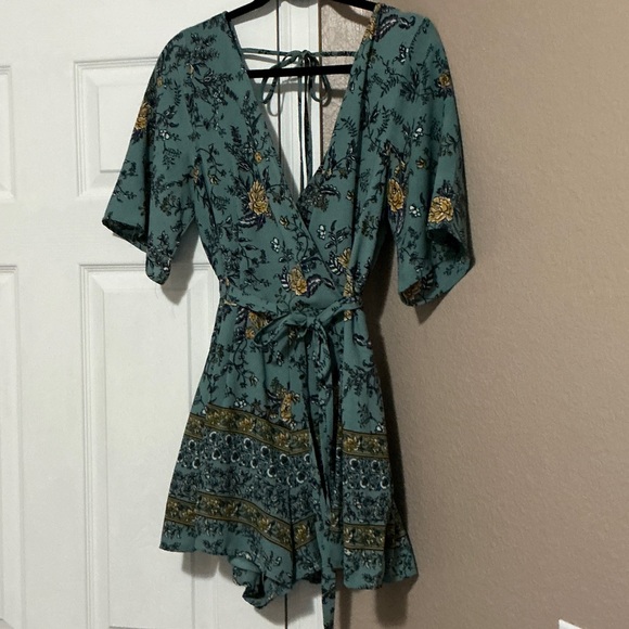 Blue Rain Pants - Blue Rain Floral Jumpsuit in Green and Yellow